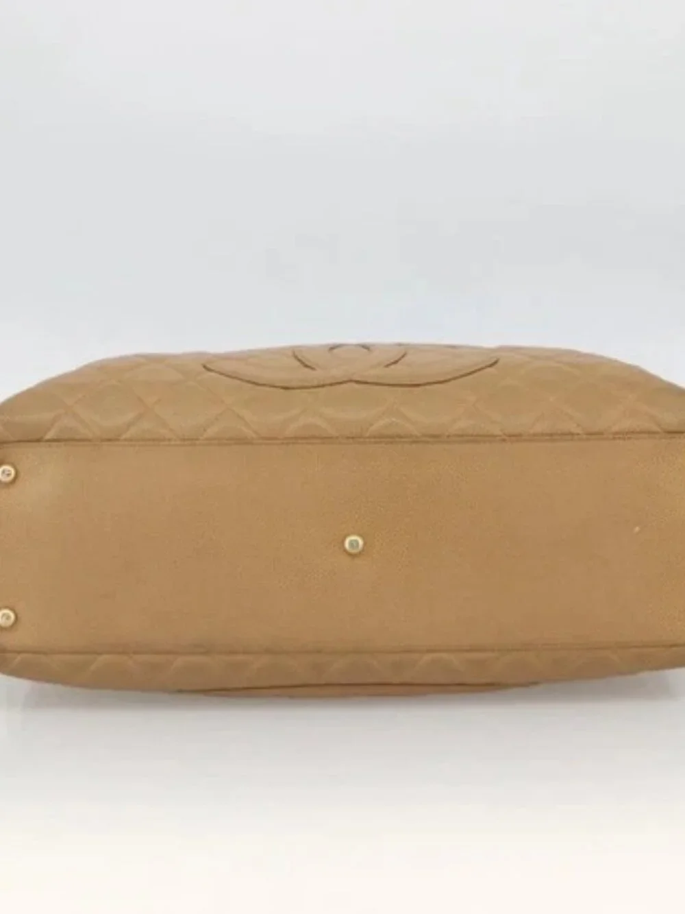 CHANEL Matelasse Boston Bag Grained Calf Skin Beige Gold CC Auth mr2295